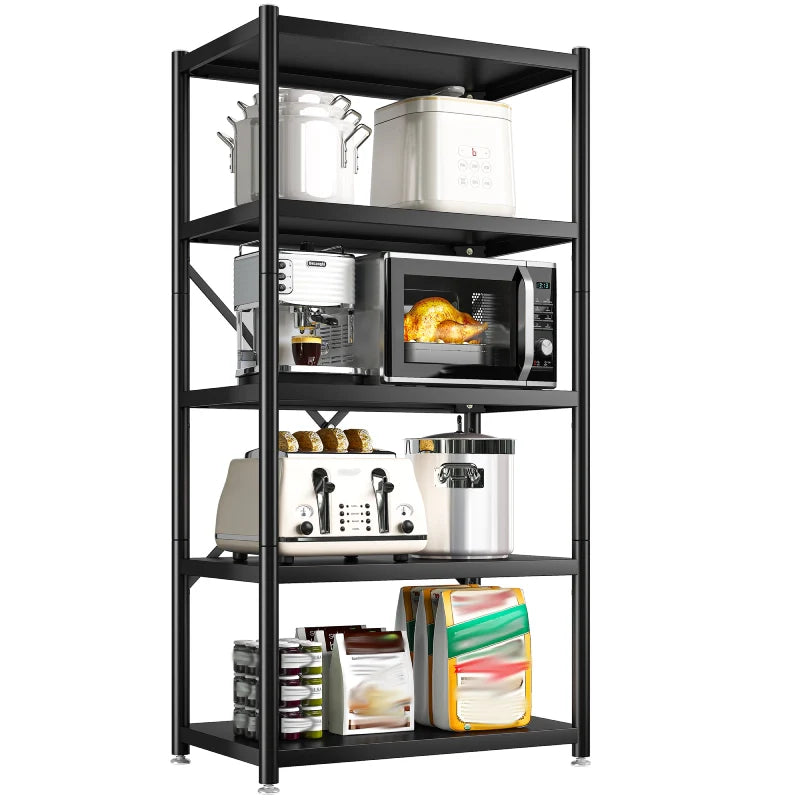 5-Tier BookShelf Steel Wire Shelving with Wheels 31.5"W Living Room Rack WaterProof Bathroom Storage Shelf