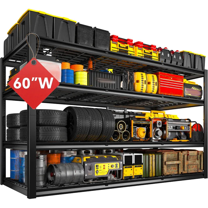 60"W 4-Tier Shelves for Storage 2550LBS Adjustable Garage Shelving Storage Racks for Pantry Garage Basement