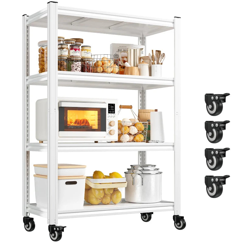 59.8"H 4-Tier Rolling Metal Shelving Rack 530LBS Adjustable Shelving Units for Pantry, Kitchen, Basement