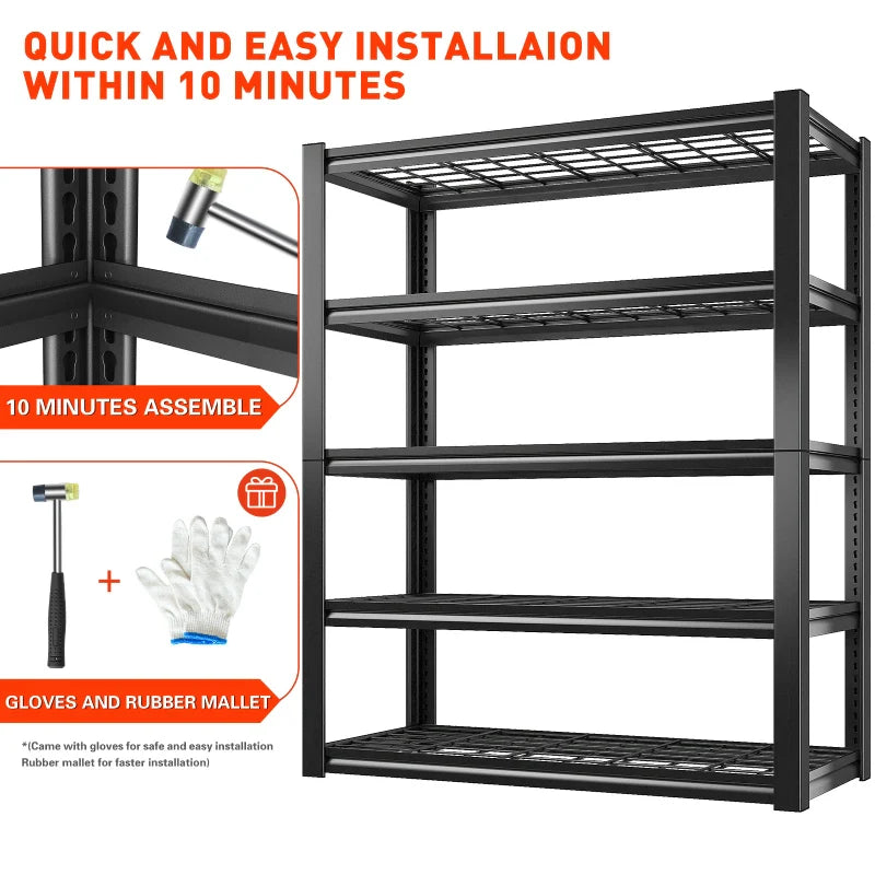 72"H 5-Tier Storage Shelves for Basement 2550LBS Adjustable Shelving for Garage Warehouse Pantry