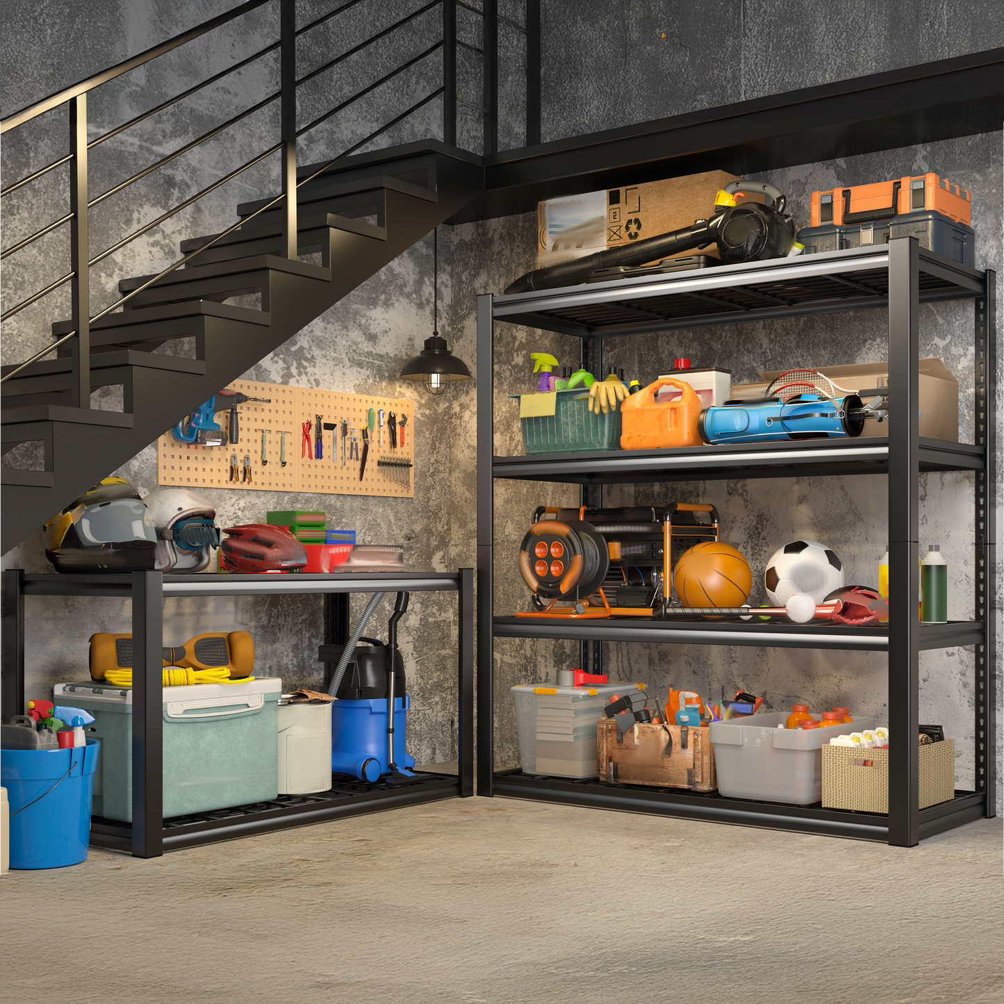 59.9H 4 Tiers Industrial Shelves Adjustable Shelving for Garage Warehouse Basement Loads 2200LBS