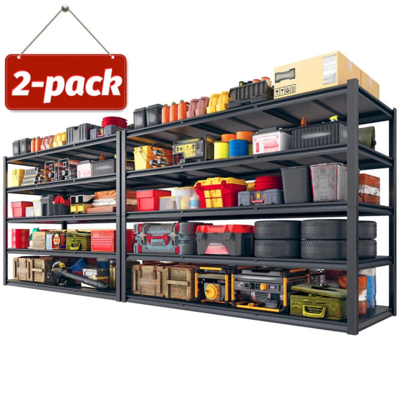 2-Pack 60"W 5-Tier Garage Shelves 6000LBS Heavy Duty Garage Shelving Adjustable & Anti-Scratch Garage Shelving for Basement Warehouse