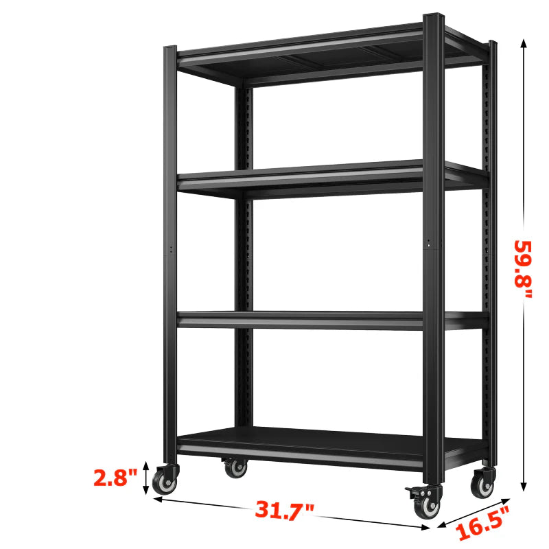 59.8"H 4-Tier Rolling Metal Shelving Rack 530LBS Adjustable Shelving Units for Pantry, Kitchen, Basement