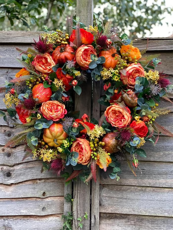 💖Last Day 70% Off💖 Fall Peony and Pumpkin Wreath - Year-Round