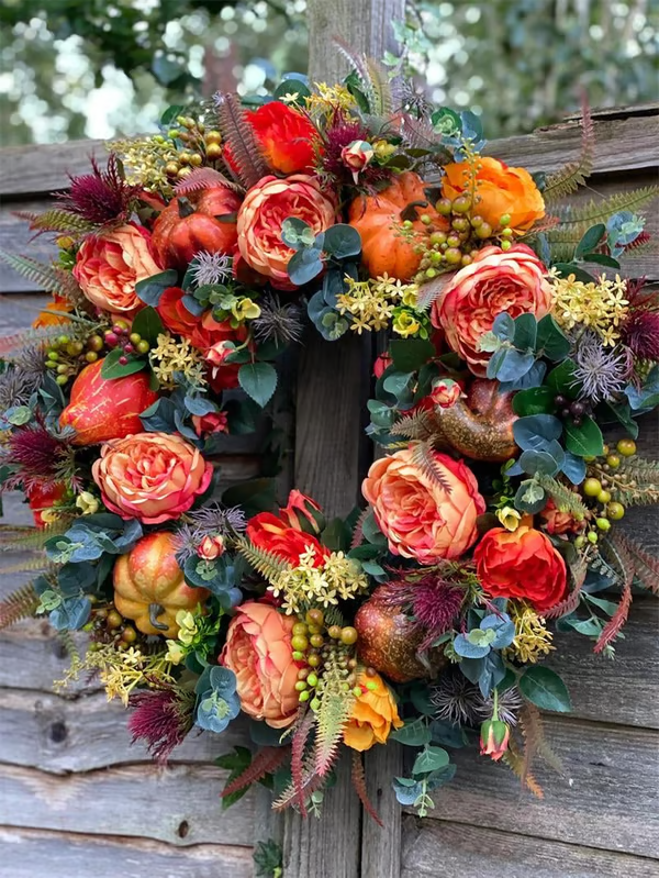 💖Last Day 70% Off💖 Fall Peony and Pumpkin Wreath - Year-Round