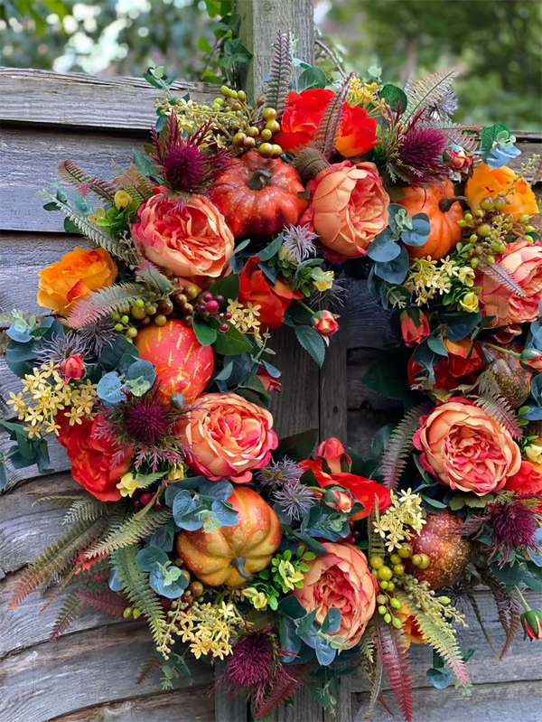 💖Last Day 70% Off💖 Fall Peony and Pumpkin Wreath - Year-Round