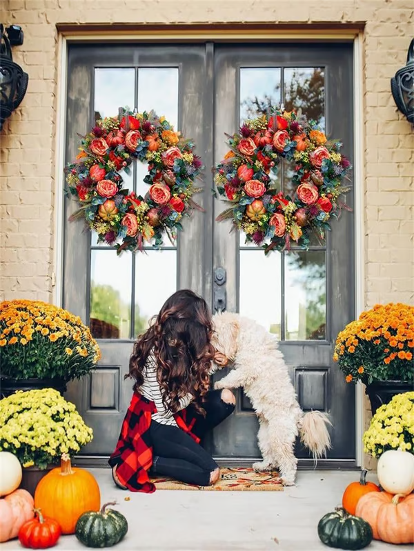 💖Last Day 70% Off💖 Fall Peony and Pumpkin Wreath - Year-Round