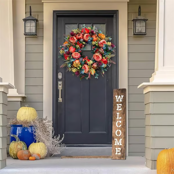 💖Last Day 70% Off💖 Fall Peony and Pumpkin Wreath - Year-Round