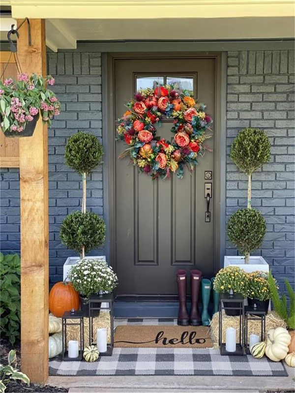 💖Last Day 70% Off💖 Fall Peony and Pumpkin Wreath - Year-Round