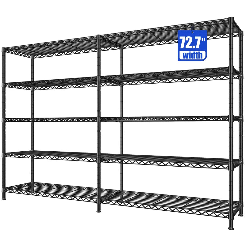 72.8” W Metal Shelving Units, Adjustable Wire Shelves for Storage, 5-Wire Shelving Rack for Pantry Kitchen Supermarket