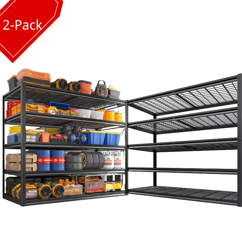 2 Packs 3000LBS Garage Shelving 5 Tier Rust-Proof Adjustable Industrial Shelving Metal Storage Shelves Easy Assembly 10 Minutes