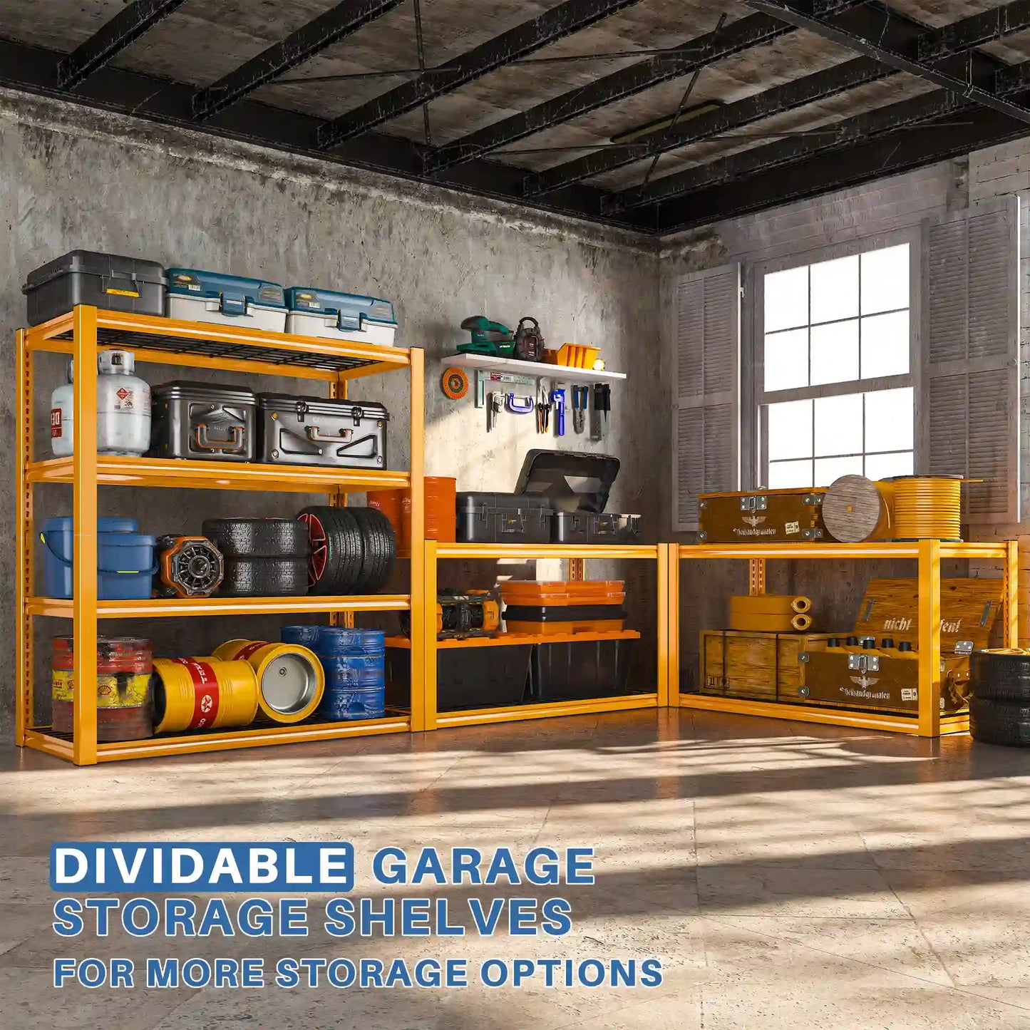 2PCS 4400 LBS Metal Garage Shelving,4 Tiers Heavy Duty Storage Shelves,Industrial Metal Storage Rack