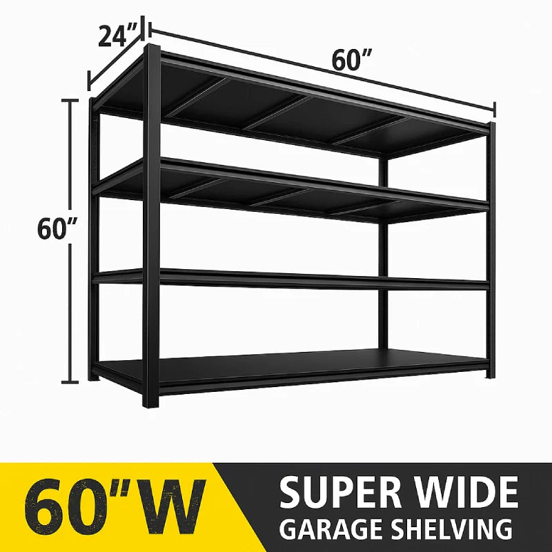 60"W 4-Tier Heavy Duty Industrial Shelving Units, Adjustable Metal Storage Shelves Racks for Garage, Warehouse, Basement, 2650LBS