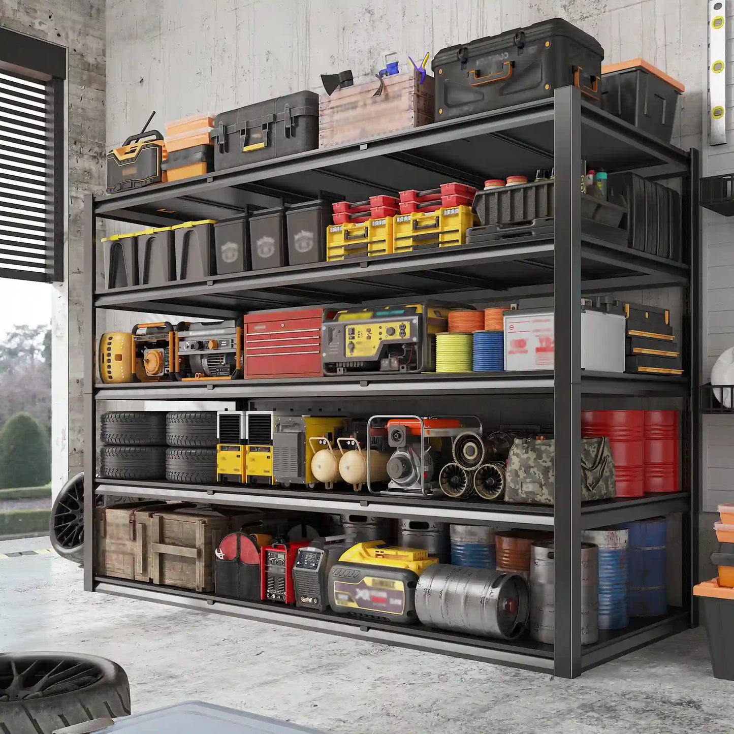 60"W x 72"H 5-Tier Industrial Garage Shelving,3000LBS Heavy Duty Storage Shelves,Adjustable Metal Shelving for Basement Warehouse