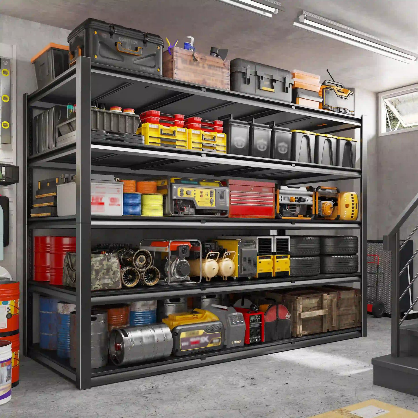 60"W x 72"H 5-Tier Industrial Garage Shelving,3000LBS Heavy Duty Storage Shelves,Adjustable Metal Shelving for Basement Warehouse
