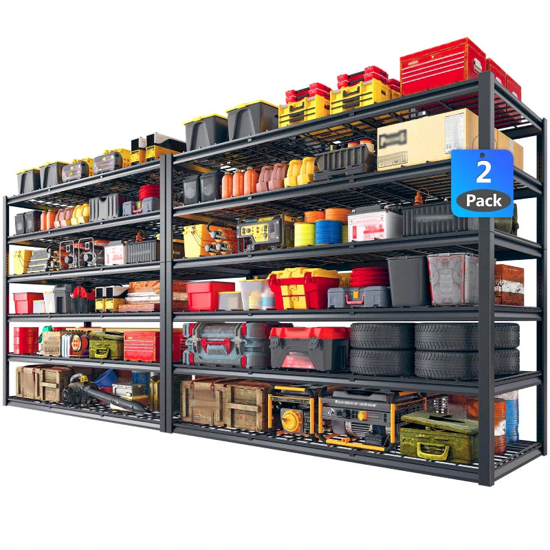 2 PCS 84"H Garage Shelving 3000LBS Industrial Shelving Units 6-tierAdjustable Storage Shelves for Basement, Garage, Warehouse