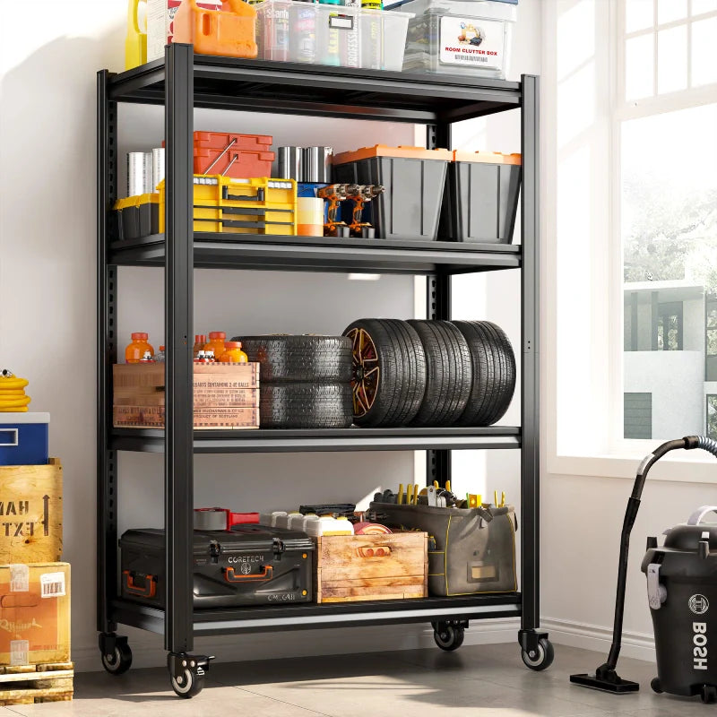 59.8"H 4-Tier Rolling Metal Shelving Rack 530LBS Adjustable Shelving Units for Pantry, Kitchen, Basement