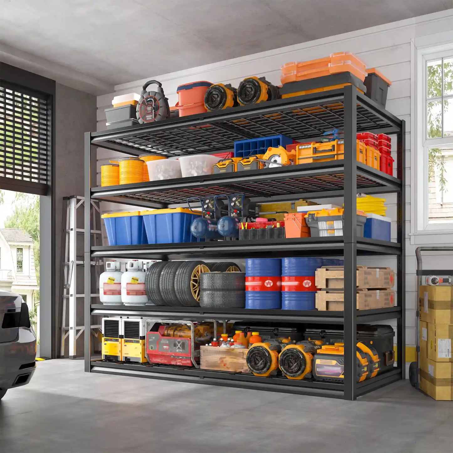 2 Packs 3000LBS Garage Shelving 5 Tier Rust-Proof Adjustable Industrial Shelving Metal Storage Shelves Easy Assembly 10 Minutes