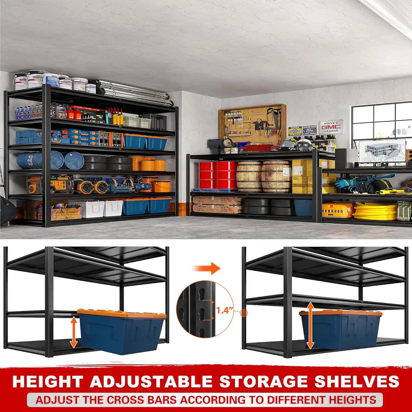 84"H 3600LBS Heavy Duty Industrial Garage Shelving,6-Tier Adjustable Easy Installation Storage Shelving Units For Basement&Warehouse