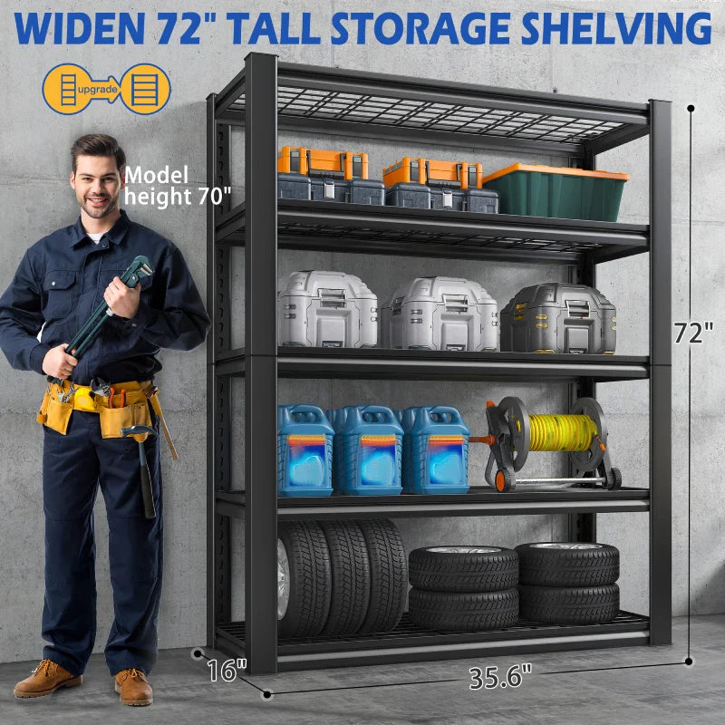 2 Packs 35.6"W Steel Shelving 2500LBS Heavy Duty Storage Shelves Adjustable Storage Shelves for Garage, Kitchen,Basement