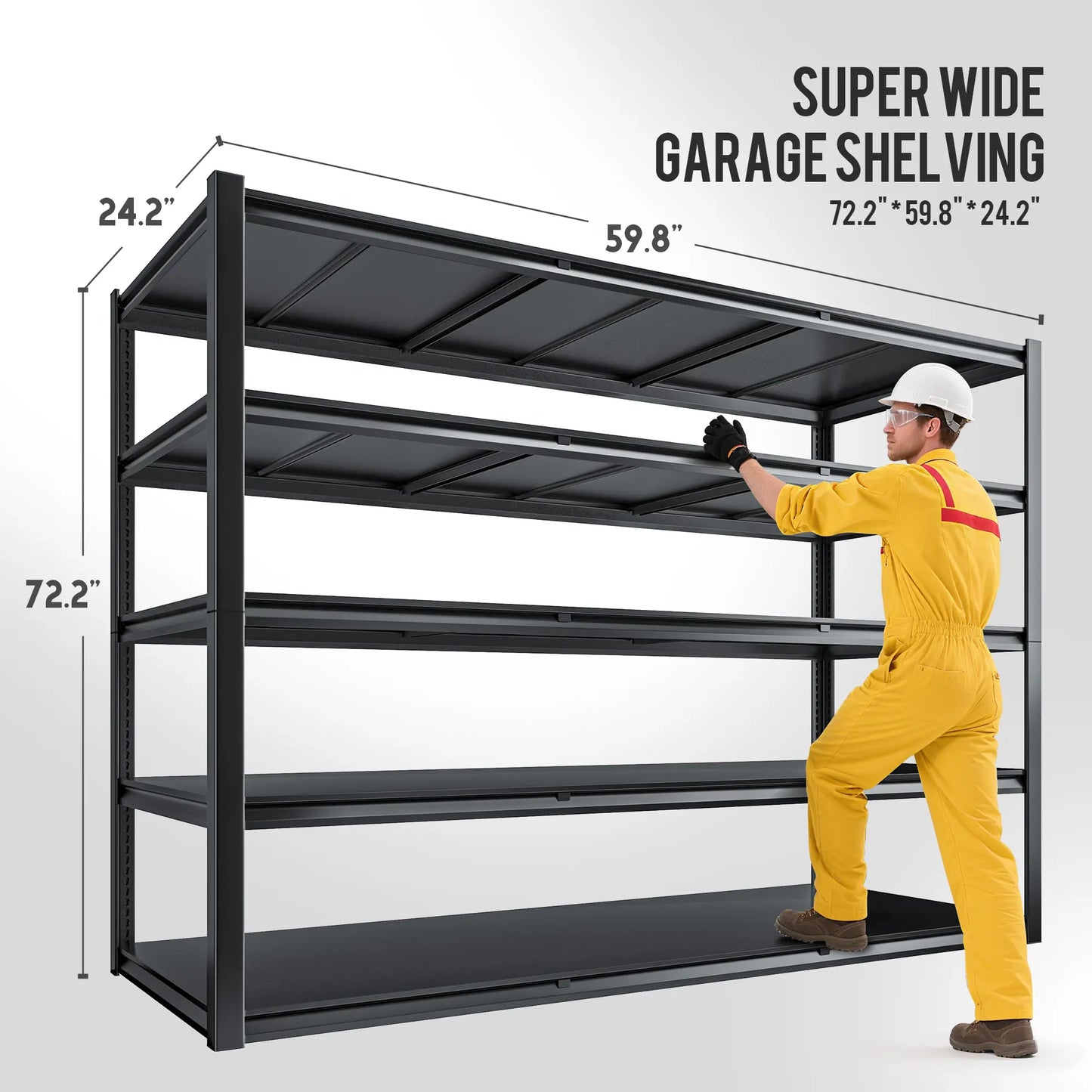 60"W x 72"H 5-Tier Industrial Garage Shelving,3000LBS Heavy Duty Storage Shelves,Adjustable Metal Shelving for Basement Warehouse