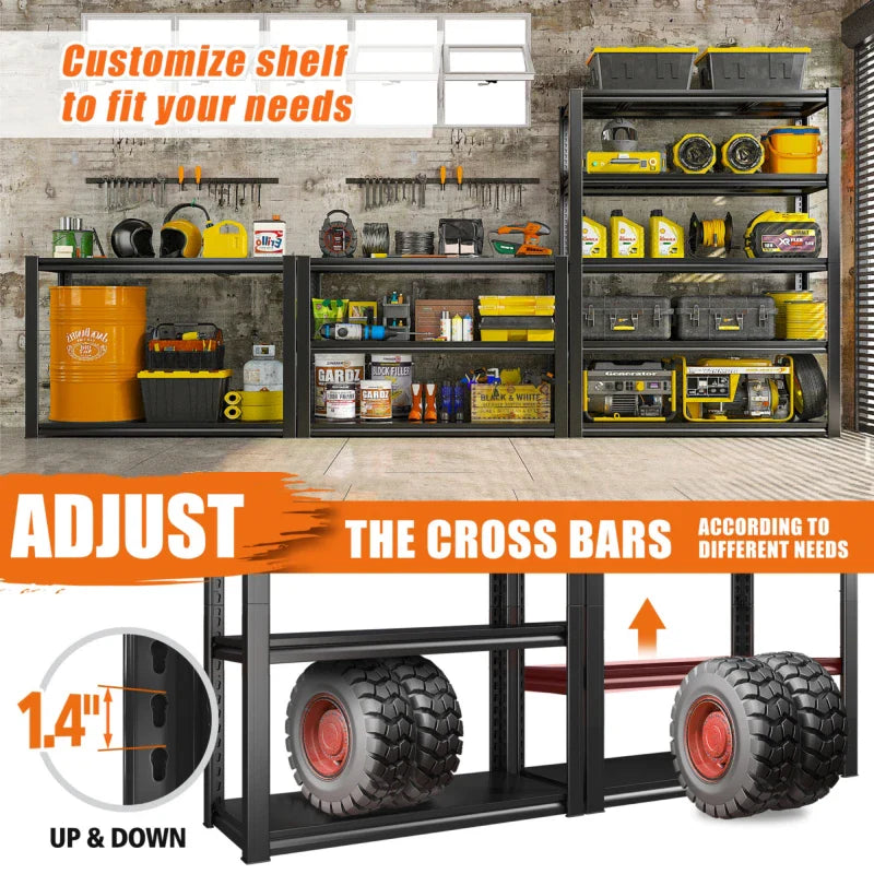 32"W Garage Shelving Heavy Duty, 2000lbs Adjustable Garage Storage Shelves 5 Tier Metal Shelving for Basement Pantry Warehouse Garage