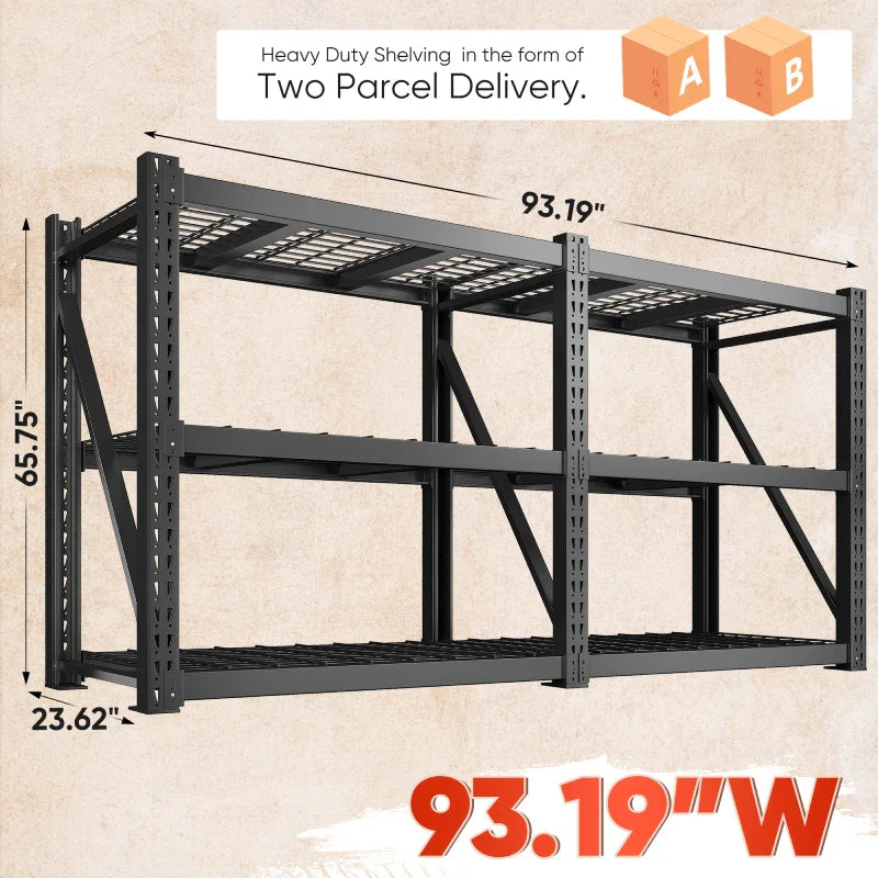 3-Tier 93" W Industrial Shelving Rack, 7010LBS Capacity Garage Storage Rack with 2337LB/Shelf , Metal Shelving Unit for Warehouse, Basement, Commercial