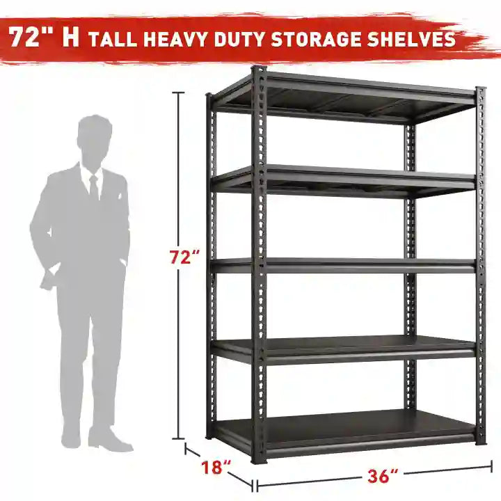Shelves 2000 Lbs, Garage Shelving 5 Tier Adjustable Black Metal Shelf