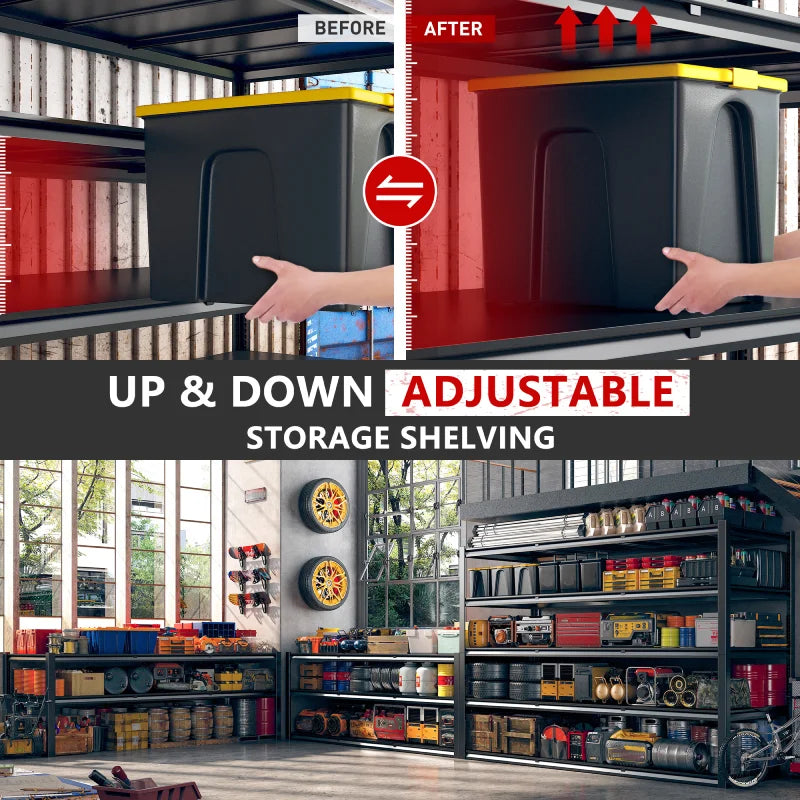 2-Pack 60"W 5-Tier Garage Shelves 6000LBS Heavy Duty Garage Shelving Adjustable & Anti-Scratch Garage Shelving for Basement Warehouse