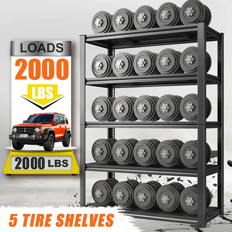 32"W Garage Shelving Heavy Duty, 2000lbs Adjustable Garage Storage Shelves 5 Tier Metal Shelving for Basement Pantry Warehouse Garage