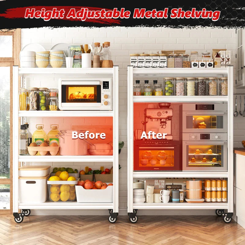 59.8"H 4-Tier Rolling Metal Shelving Rack 530LBS Adjustable Shelving Units for Pantry, Kitchen, Basement