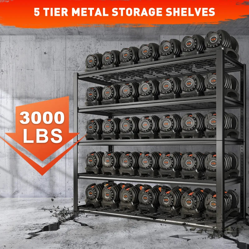 48.4"W 3000 LBS Metal Storage Shelves for Garage Inventory Shelving 5 Tiers Adjustable Basement Shelving Units for Warehouse