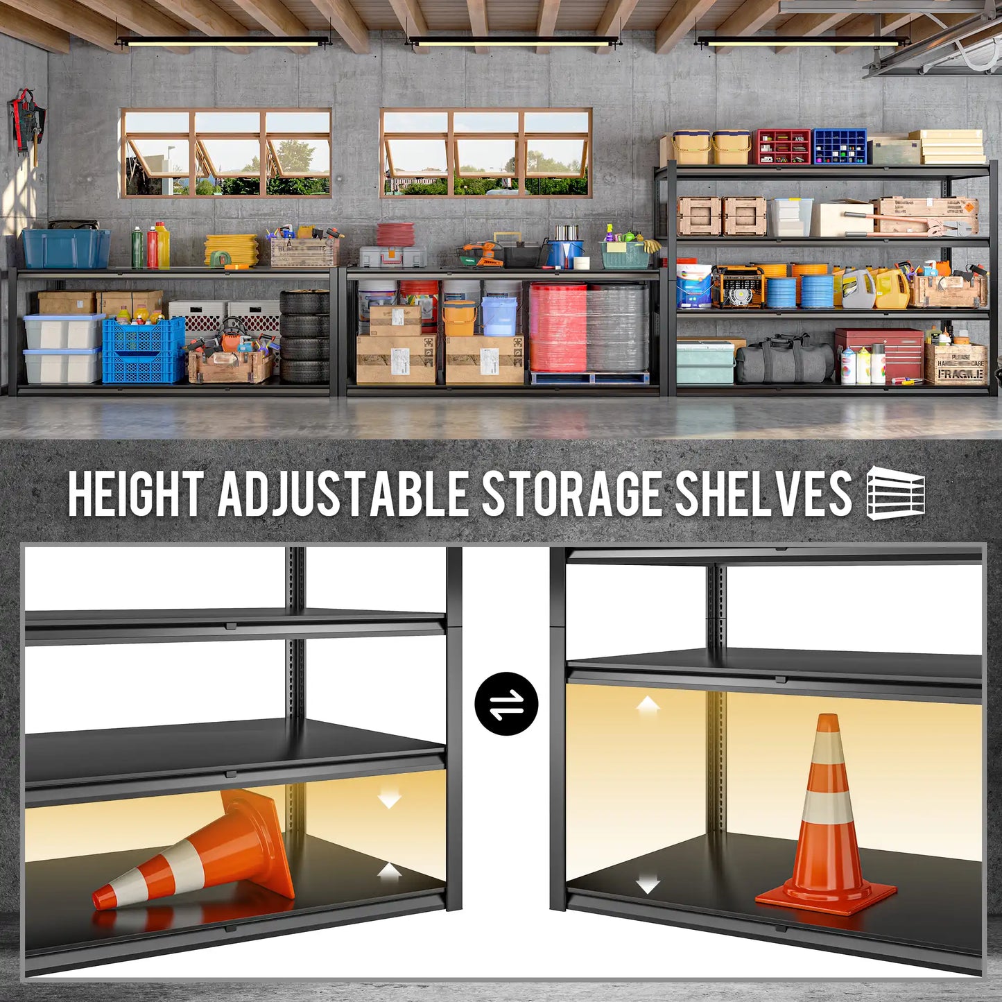 60"W 4-Tier Heavy Duty Industrial Shelving Units, Adjustable Metal Storage Shelves Racks for Garage, Warehouse, Basement, 2650LBS