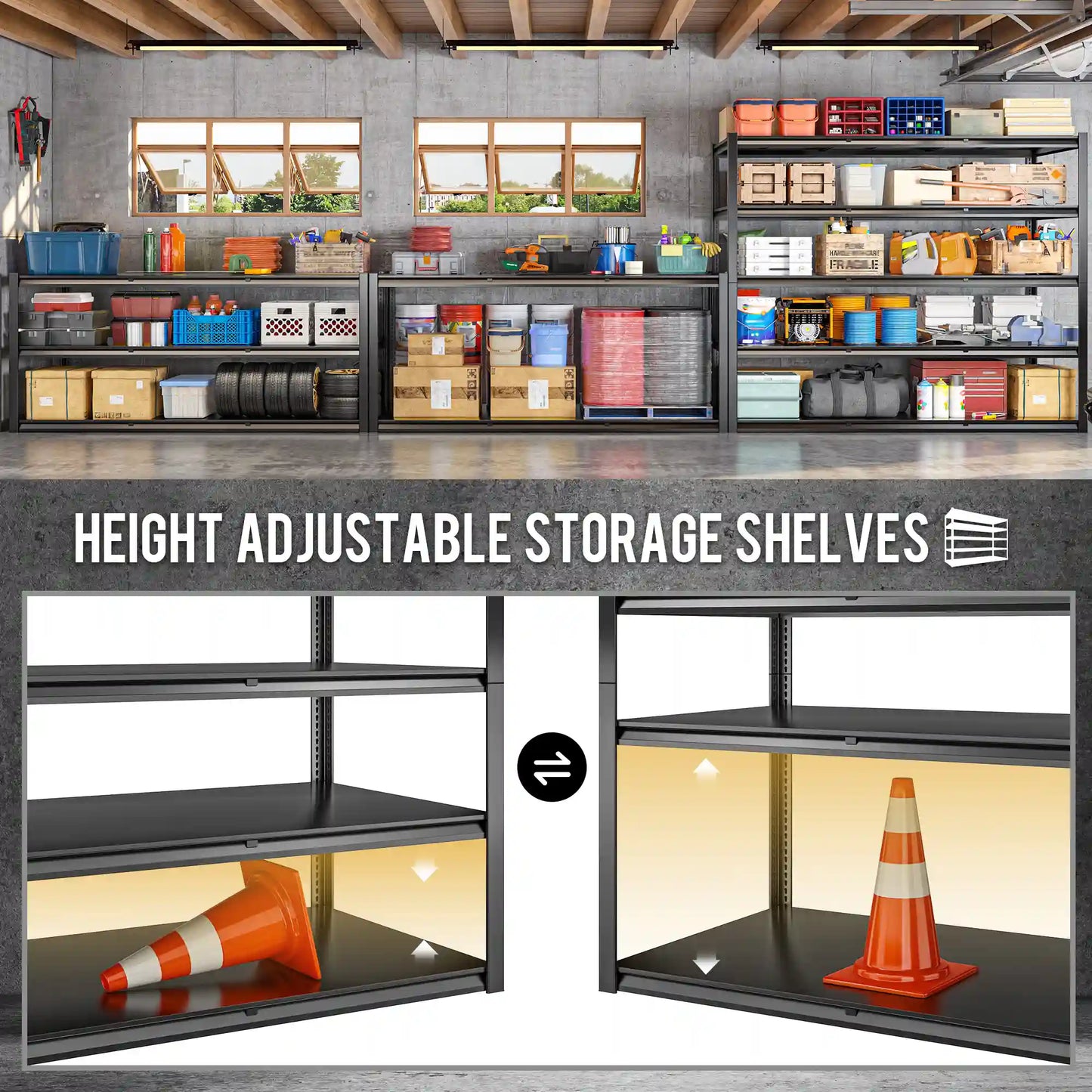 60"W x 72"H 5-Tier Industrial Garage Shelving,3000LBS Heavy Duty Storage Shelves,Adjustable Metal Shelving for Basement Warehouse