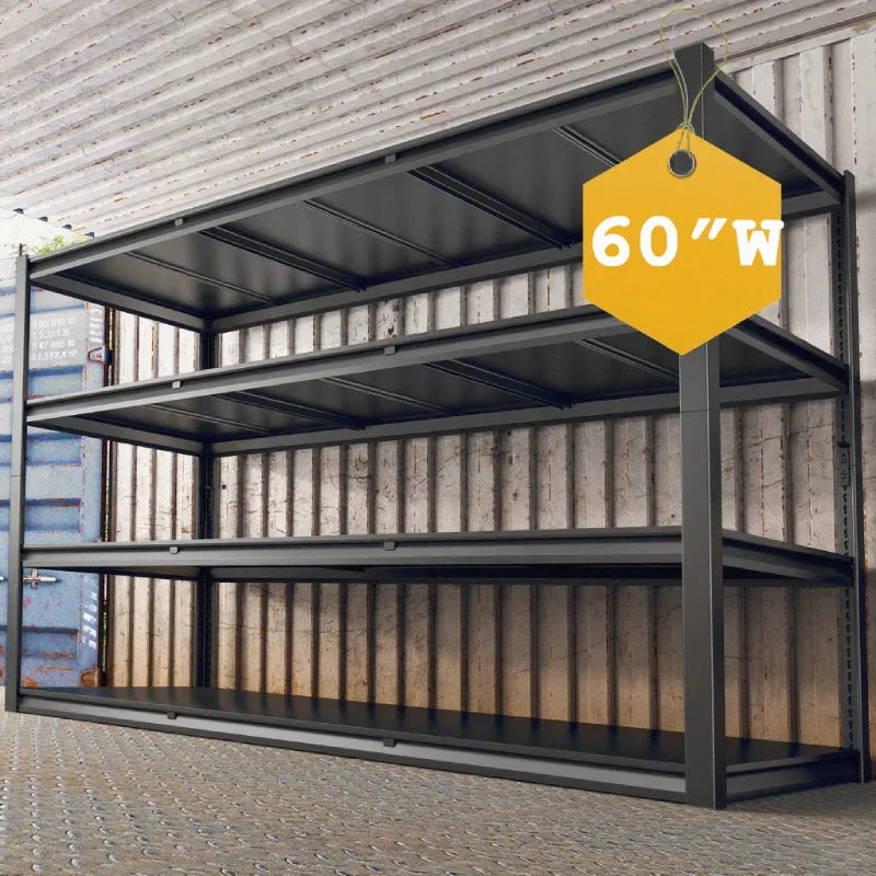 60" W Industrial Metal Shelving 4-Tier Garage Steel Shelving for Warehouse, Basement, Pantry