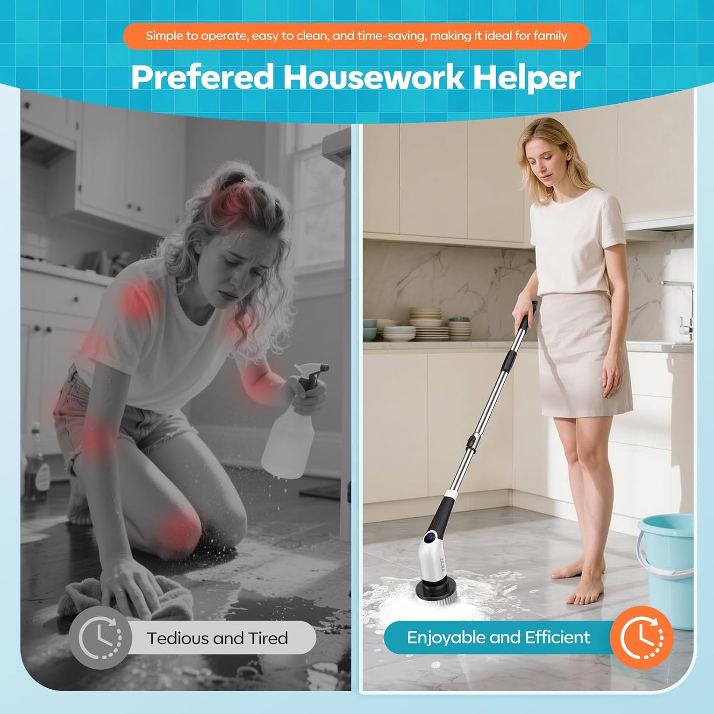 Cordless Electric Spin Scrubber with 8 Replaceable Heads & Adjustable Handle