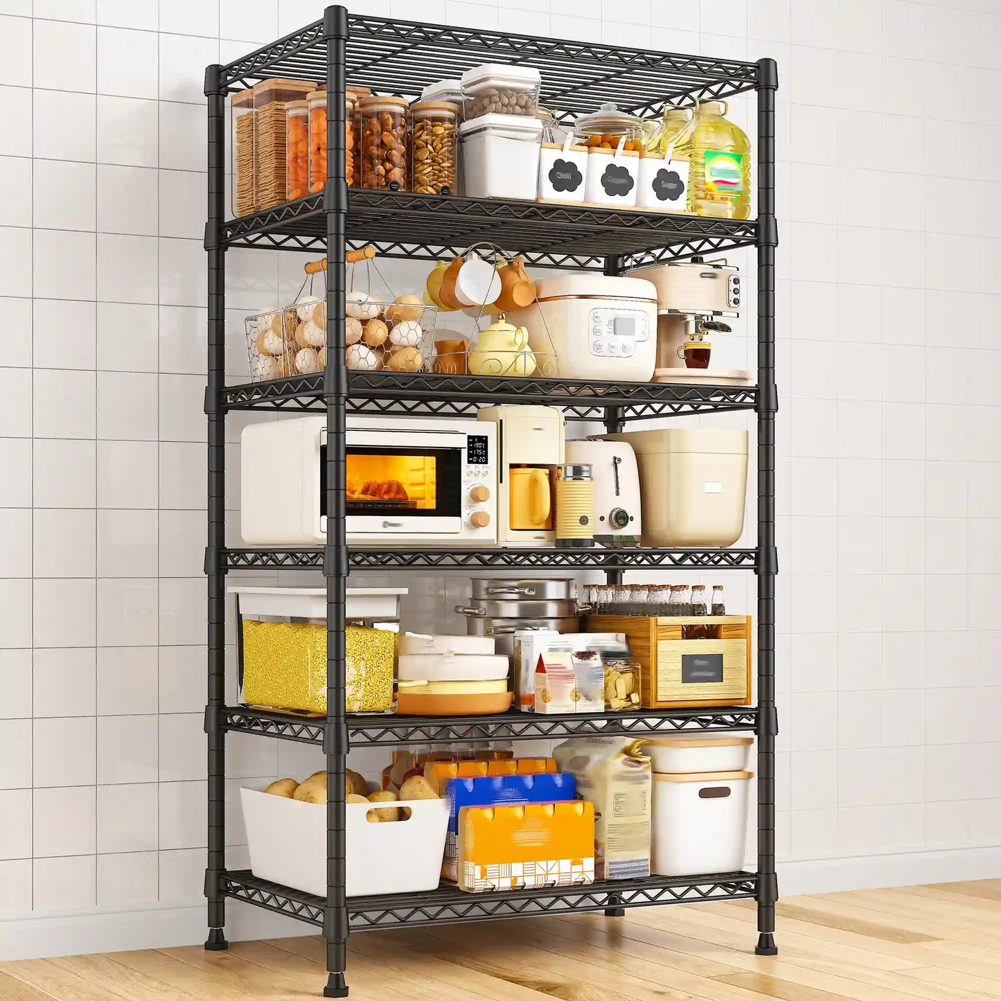 71"H Wire Shelving Units,6 Tier Storage Shelves,Adjustable Detachable Storage Shelving Unit for Kitchen Laundry Pantry Garage Commercial