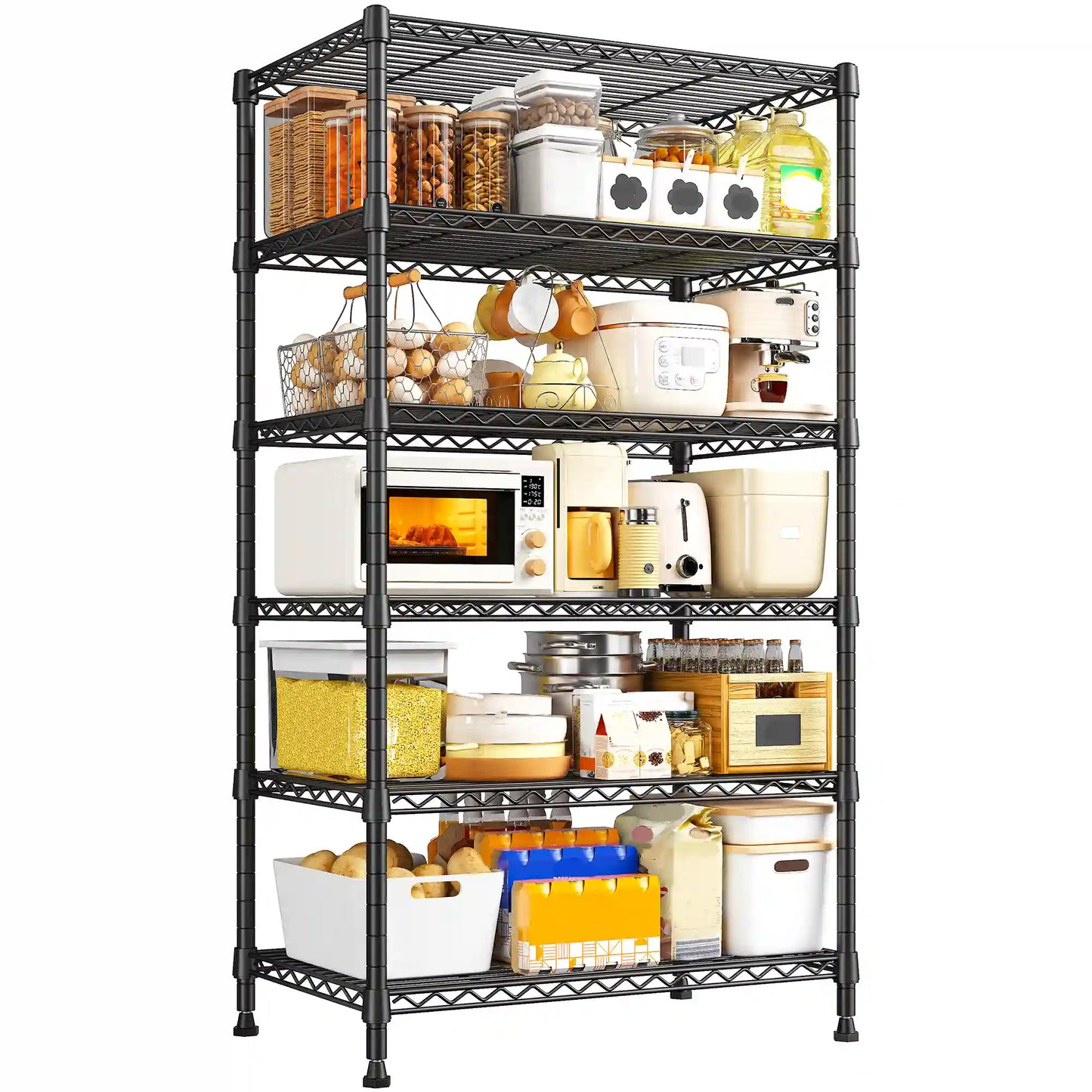 71"H Wire Shelving Units,6 Tier Storage Shelves,Adjustable Detachable Storage Shelving Unit for Kitchen Laundry Pantry Garage Commercial