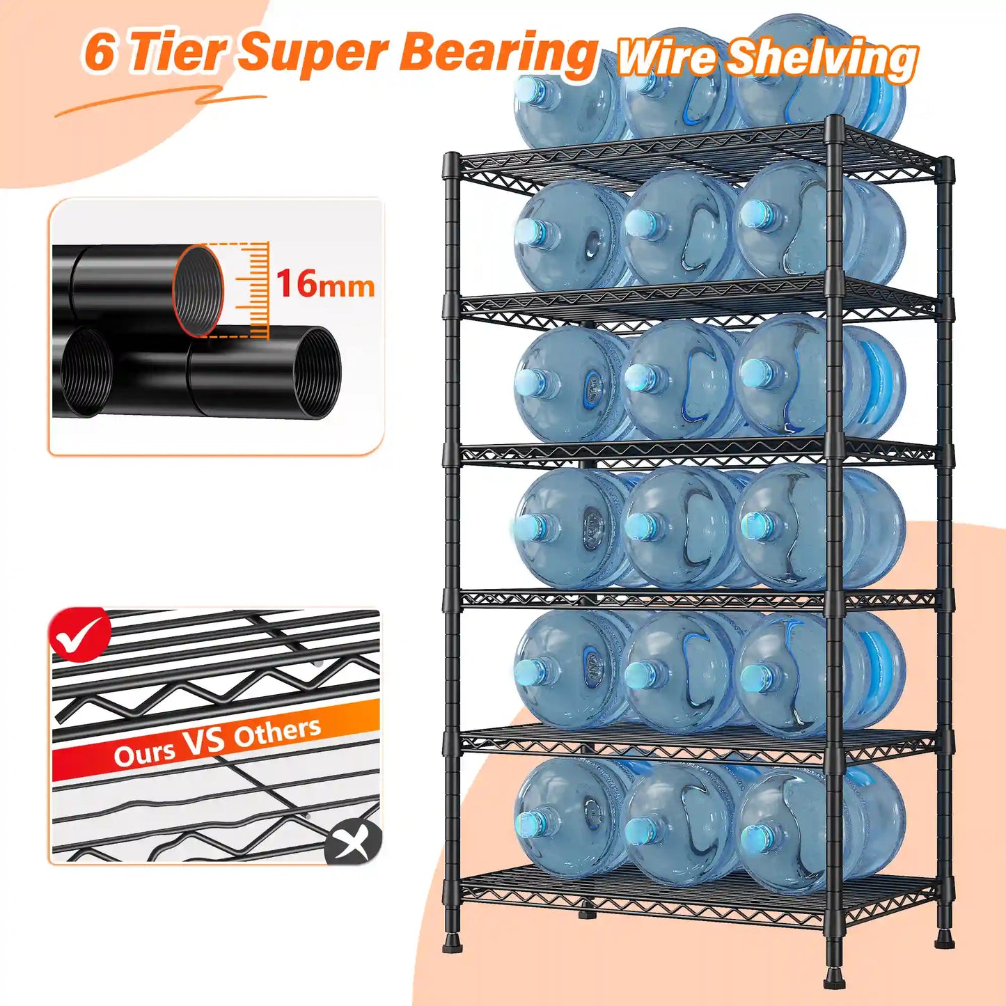 71"H Wire Shelving Units,6 Tier Storage Shelves,Adjustable Detachable Storage Shelving Unit for Kitchen Laundry Pantry Garage Commercial