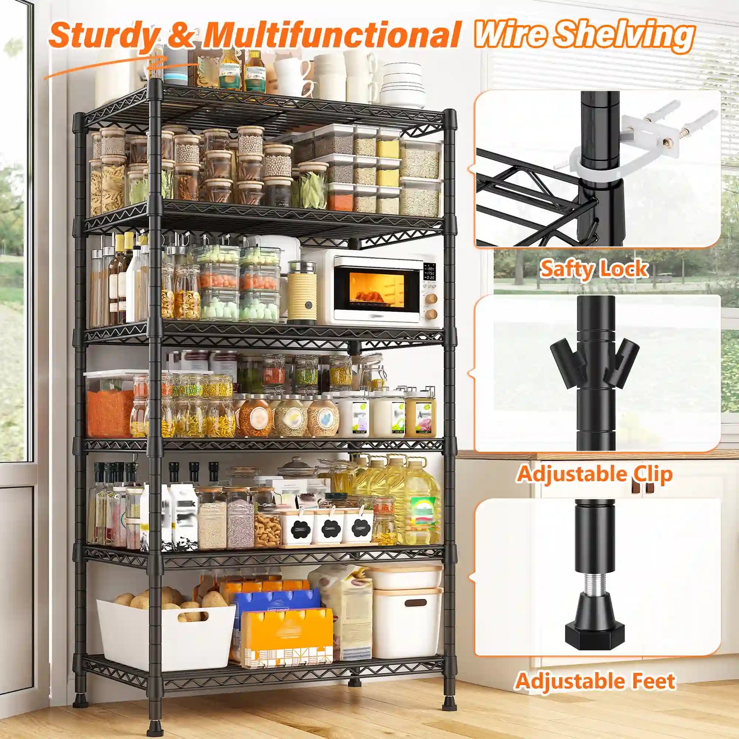 71"H Wire Shelving Units,6 Tier Storage Shelves,Adjustable Detachable Storage Shelving Unit for Kitchen Laundry Pantry Garage Commercial