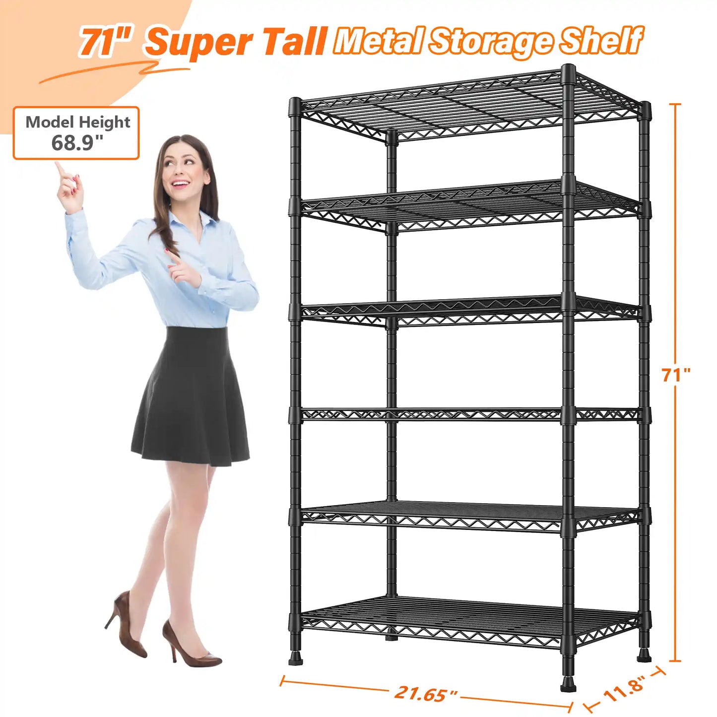 71"H Wire Shelving Units,6 Tier Storage Shelves,Adjustable Detachable Storage Shelving Unit for Kitchen Laundry Pantry Garage Commercial