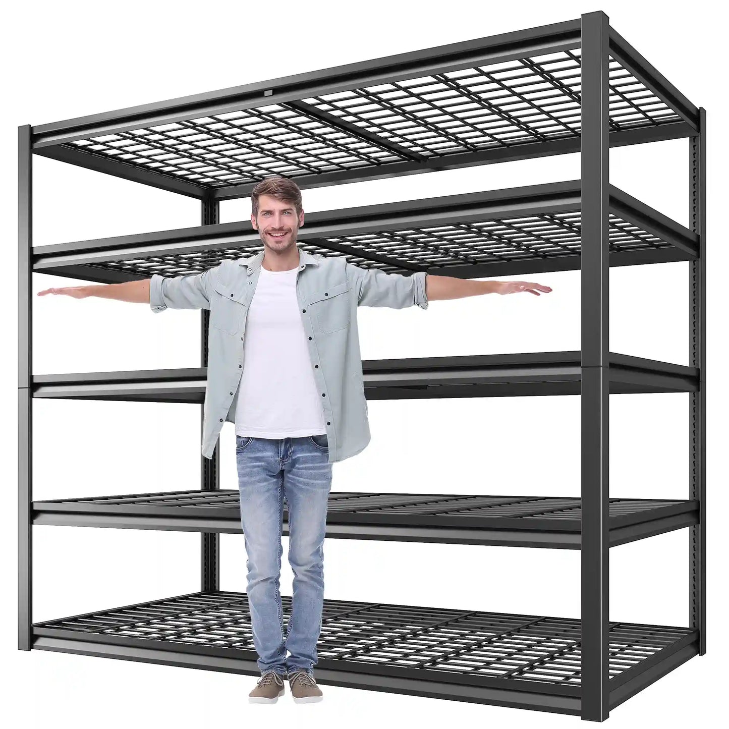2 Packs 3000LBS Garage Shelving 5 Tier Rust-Proof Adjustable Industrial Shelving Metal Storage Shelves Easy Assembly 10 Minutes