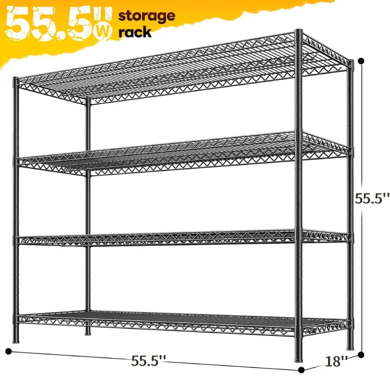 55.5W Wire Shelves, 2560lbs Heavy Duty Metal Shelving Units, Adjustable Storage Rack for Garage Kitchen pantry