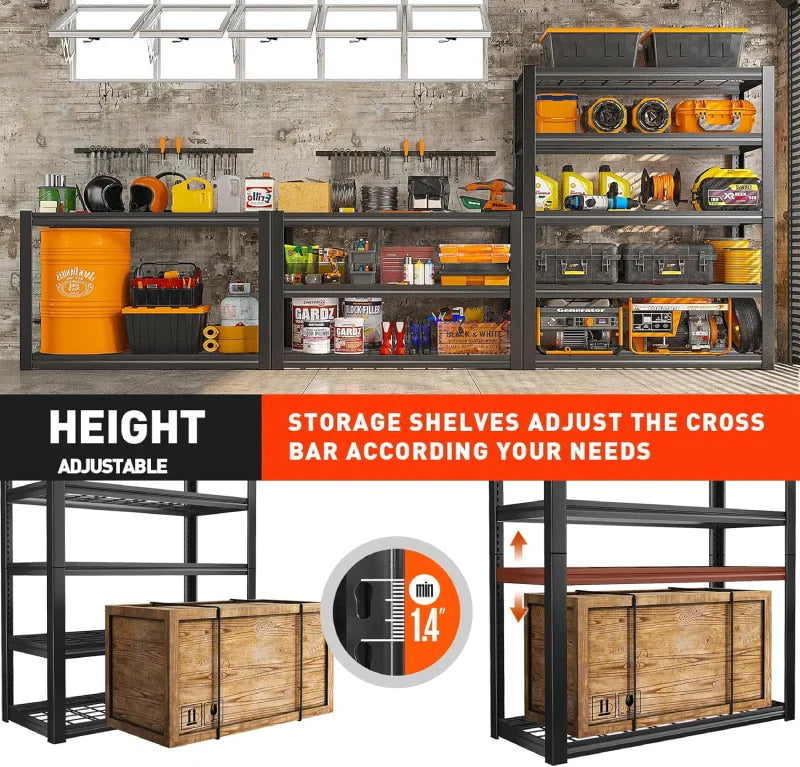 72"H 5-Tier Storage Shelves for Basement 2550LBS Adjustable Shelving for Garage Warehouse Pantry