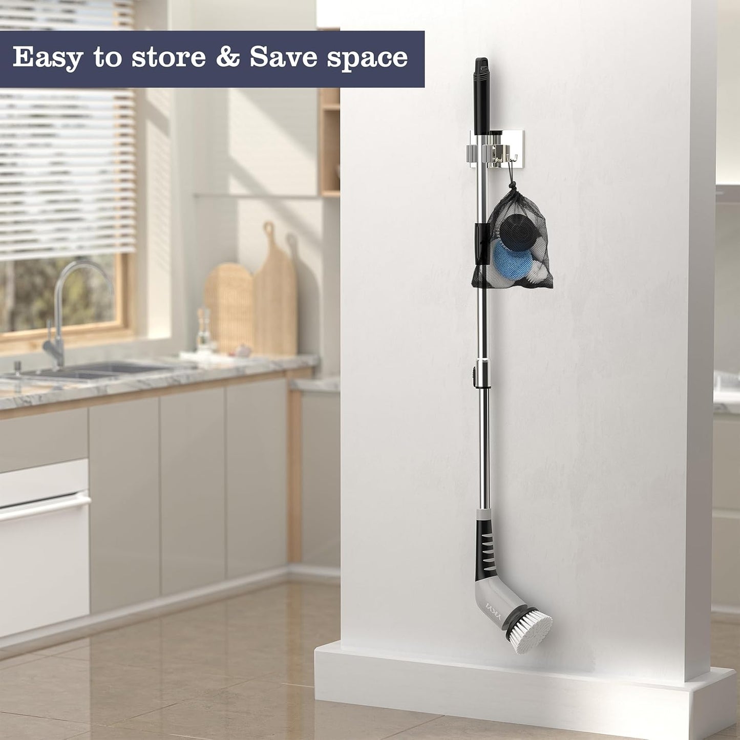 Cordless Electric Spin Scrubber with 8 Replaceable Heads & Adjustable Handle