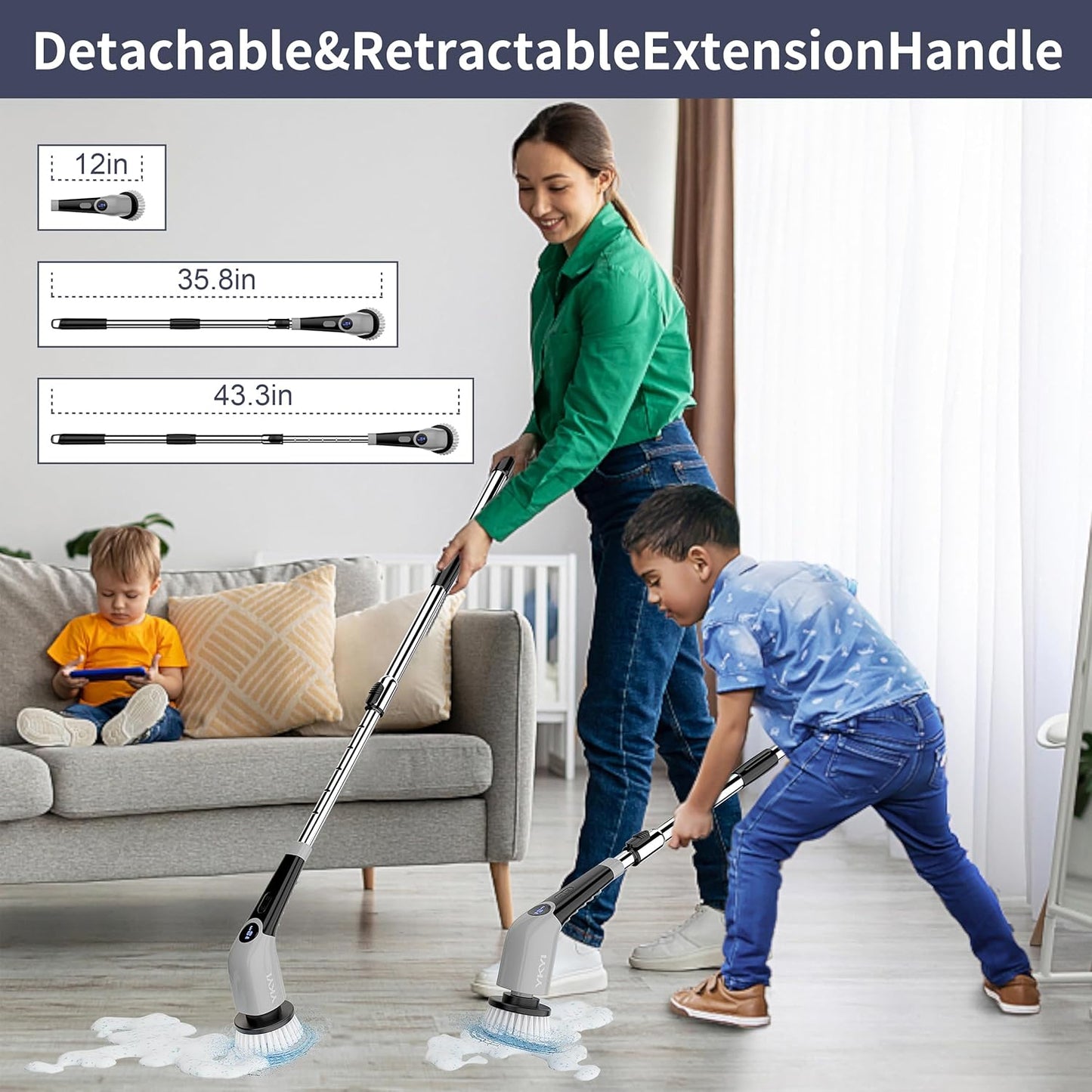 Cordless Electric Spin Scrubber with 8 Replaceable Heads & Adjustable Handle