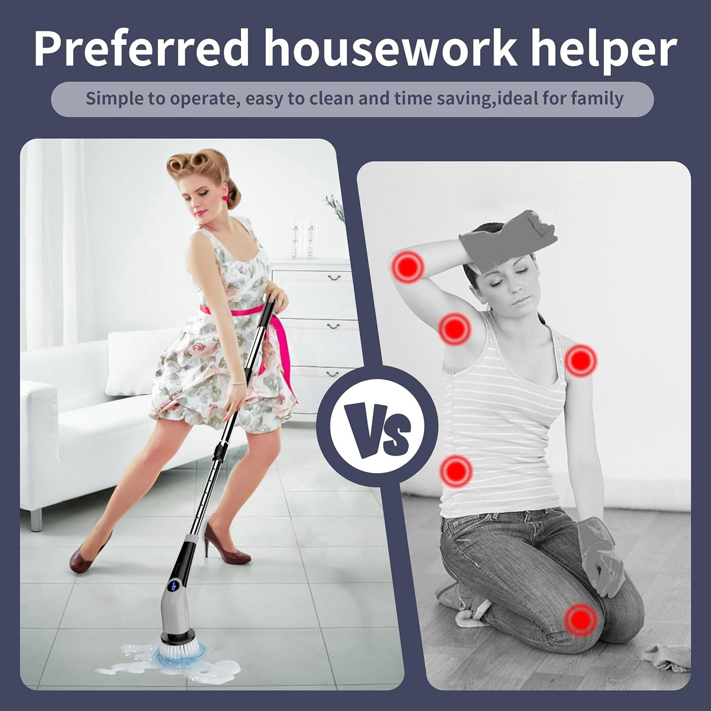 Cordless Electric Spin Scrubber with 8 Replaceable Heads & Adjustable Handle