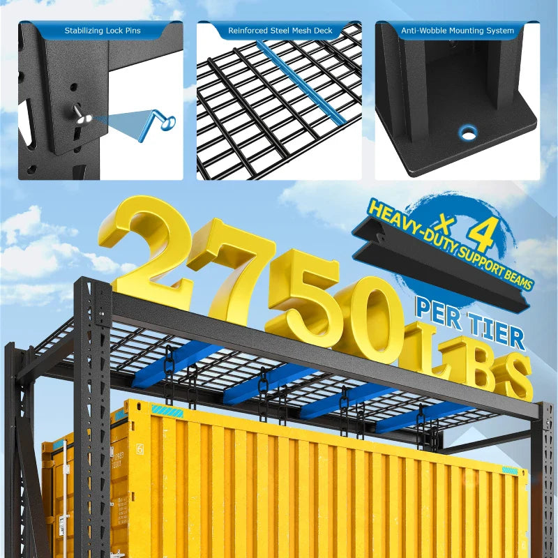 3-Tier 8250 LBS Heavy Duty Storage Rack 66 in High Adjustable Industrial Steel Shelving Unit for Garage, Warehouse Basement