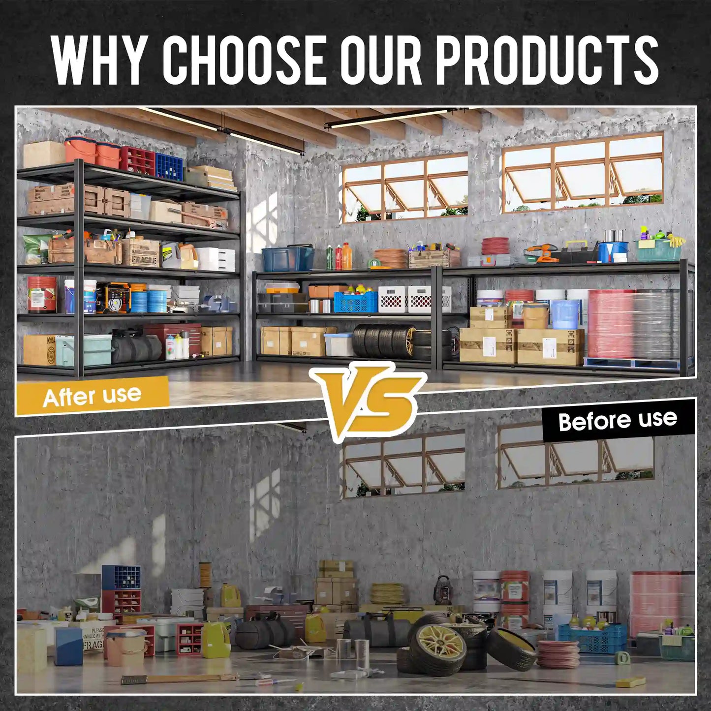 60"W x 72"H 5-Tier Industrial Garage Shelving,3000LBS Heavy Duty Storage Shelves,Adjustable Metal Shelving for Basement Warehouse