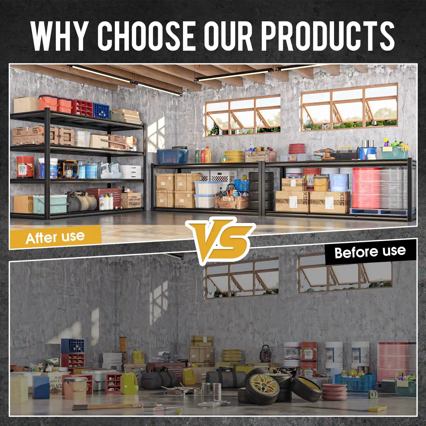 60"W 4-Tier Heavy Duty Industrial Shelving Units, Adjustable Metal Storage Shelves Racks for Garage, Warehouse, Basement, 2650LBS
